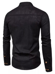 Men's Plus Size Casual Mandarin Collar Shirt in Coffee, model styling view