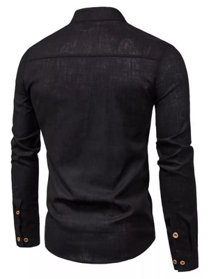 Men's Plus Size Casual Mandarin Collar Shirt in Coffee, model styling view