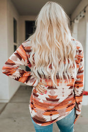 Southwestern print button-down blouse in multicolor with long sleeves and a casual fit.