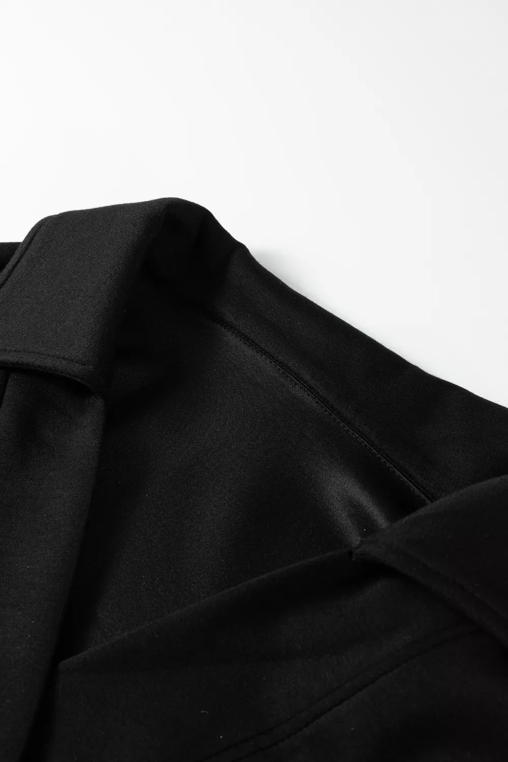 Black collared V-neck sweatshirt detail, soft fabric, casual loungewear