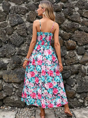 Vibrant Paisley Midi Dress With Spaghetti Straps