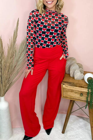 Plaid Heart Mesh Sheer Long Sleeve Top, editorial view