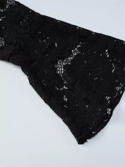 Black lace cutout mini dress sleeve detail with floral pattern
