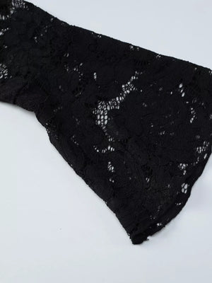 Black lace cutout mini dress sleeve detail with floral pattern