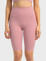 Sculpted active bike shorts in Dusty Pink with a high waist and seamless design.