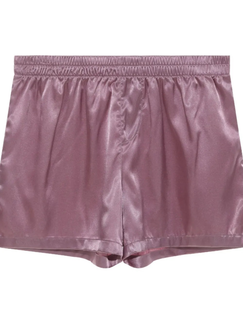 Dusty Pink satin boxer shorts with elastic waistband