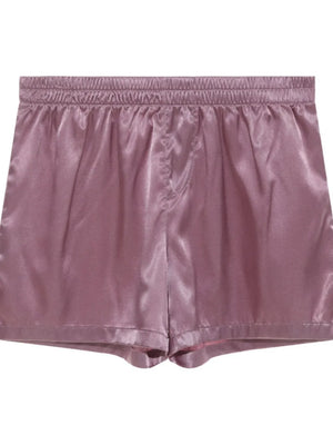 Dusty Pink satin boxer shorts with elastic waistband