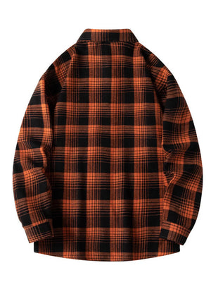 Men's Plus Size Plaid Long Sleeve Shirt in Black, close-up detail