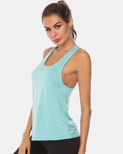 Aqua racerback performance tank top with heathered texture.