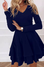 Layered Long Sleeve V-neck Mini Dress, view 11