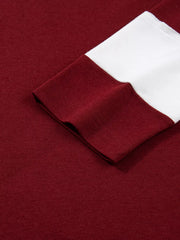 Burgundy long sleeve top with white contrasting cuff detail