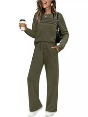 Casual Long Sleeve Crewneck Top & Drawstring Pants Set