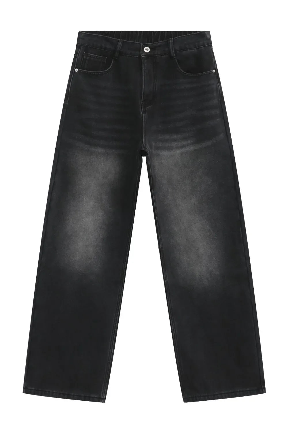 Oversized dark wash denim trousers with a faded effect and wide leg