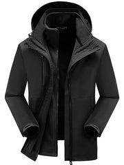 Black hooded zip jacket with fleece lining and zippered pockets