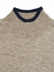 Cozy Mock Neck Sweater With Contrast Trim in Khaki, view 11