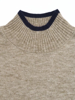 Cozy Mock Neck Sweater With Contrast Trim in Khaki, view 11