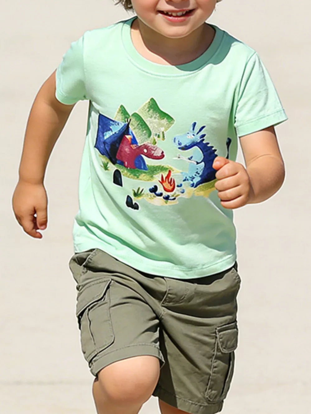 Playful Dragon Camping Graphic Tee, cotton t-shirt for babies.