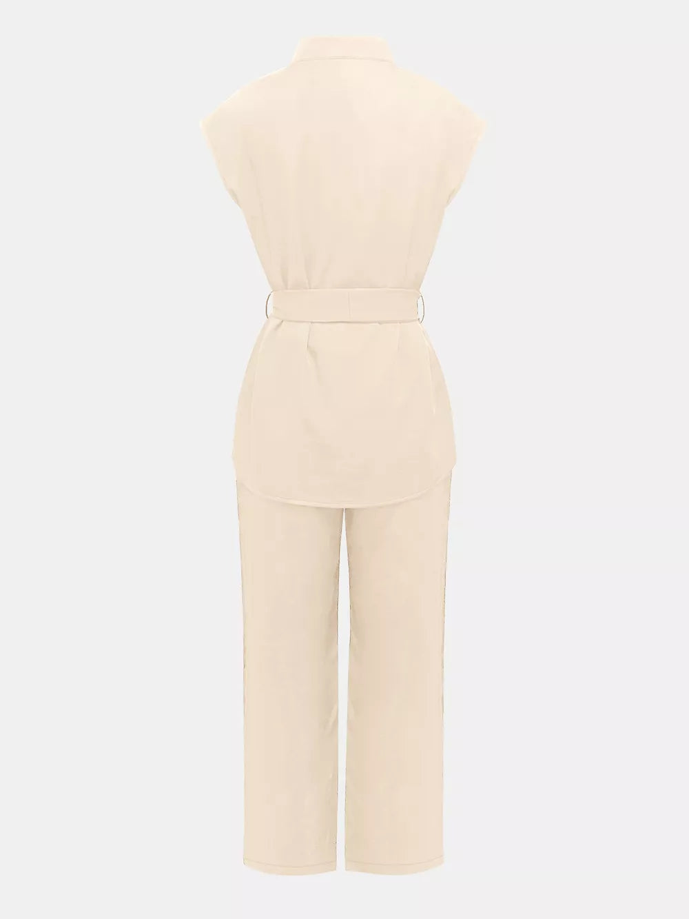 Sleeveless Top And Wide-leg Pants Set in Ivory, close-up detail