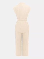 Sleeveless Top And Wide-leg Pants Set in Ivory, close-up detail