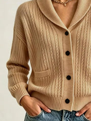 Full Size Shawl Collar Cable Knit Cardigan in White, side view