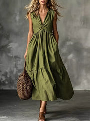 Twisted V-neck Midi Dress With Pockets