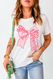 White graphic tee with pink leopard print bow and "Mama" text