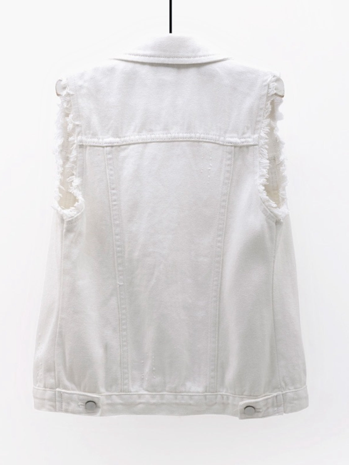 White denim vest with frayed shoulders and collar detail