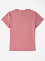 Dusty pink t-shirt with crew neck and short sleeves, casual basic tee.