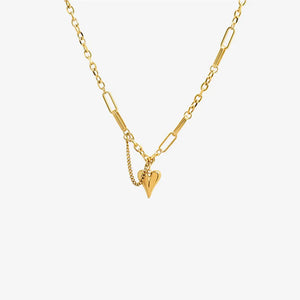 Gold heart drop chain link necklace with delicate charm detail