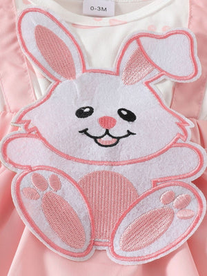 Baby dress with pink bunny applique and polka dot detail