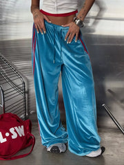 Velvet Wide-leg Pants in Green, front view