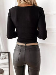 Ribbed Henley Long Sleeve T-shirt in White, editorial view