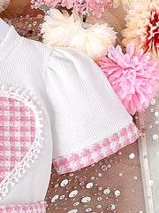Children's Heart Short Sleeve Top And Skirt Set in Pink, model styling view