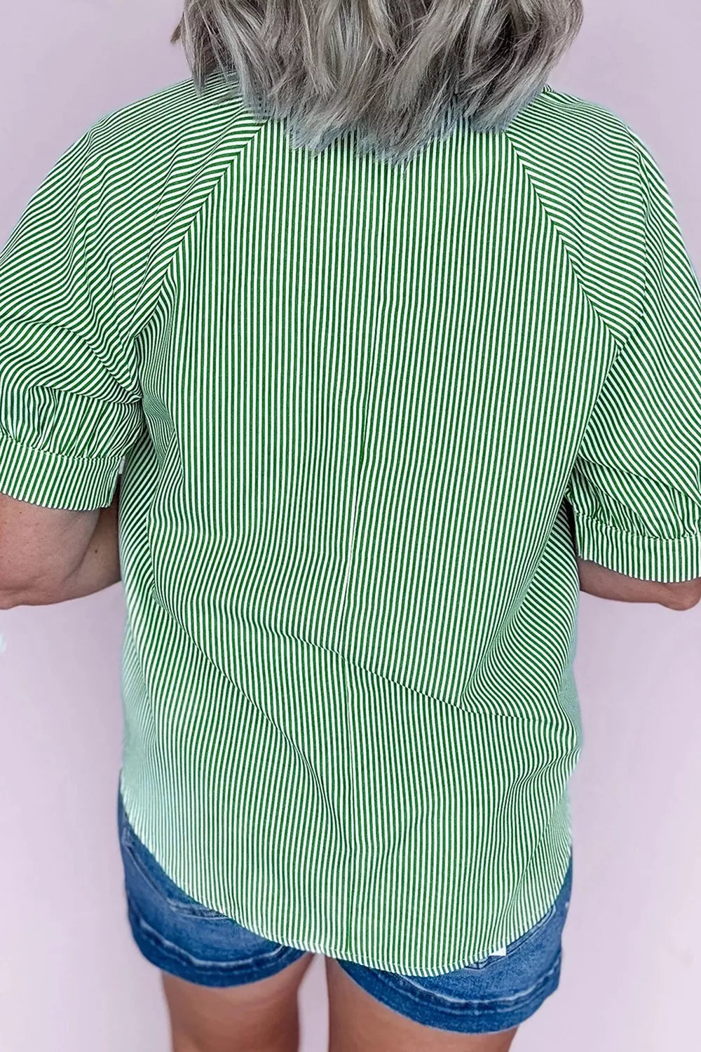 Striped Collared Split Neck Half Sleeve Blouse, side view