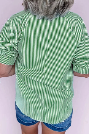 Striped Collared Split Neck Half Sleeve Blouse, side view