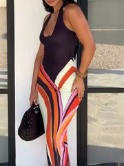 Elegant Halter Maxi Dress With Artistic Print