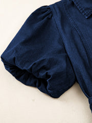 Denim midi dress with puff sleeves and button details