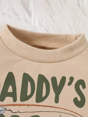 Children S Letter Round Neck Top And Pants in Apricot, side view