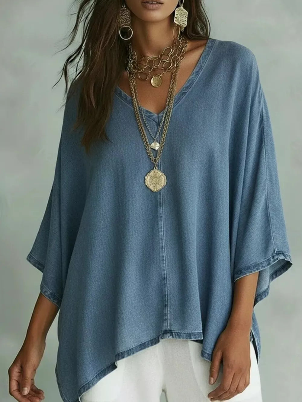V-neck Batwing Sleeve T-shirt, front view
