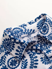 Blue printed romper with button detail and collar