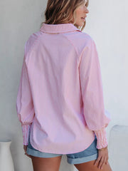 Effortlessly Chic Smocked Cuff Button Shirt