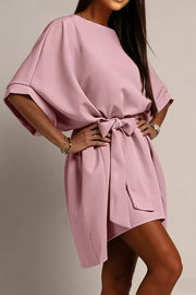 Tie Waist Batwing Sleeve Dress, side view