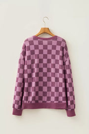 Ribbed Trim Checkered Pullover Shirt, fit detail