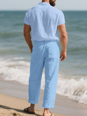 Men's Casual Button-up Shirt And Pants Set Plus Size, alternate angle