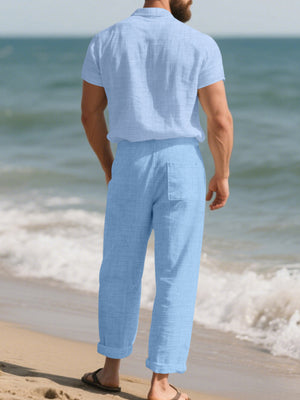 Men's Casual Button-up Shirt And Pants Set Plus Size, alternate angle
