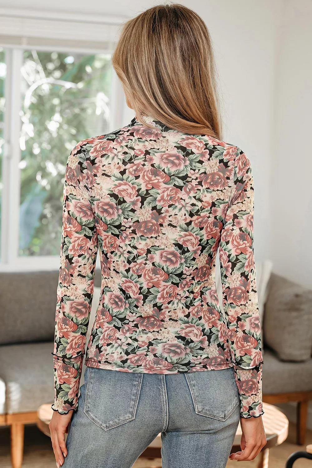 Multicolour Retro Floral Ruffle Tank Top in Floral, side view