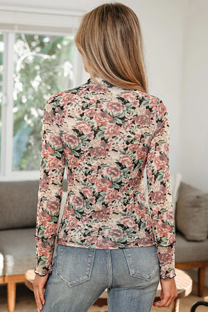 Multicolour Retro Floral Ruffle Tank Top in Floral, side view