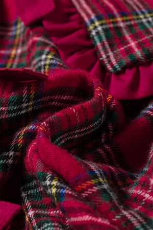 Plaid Tie Neck Ruffle Cuffs Blouse, editorial view