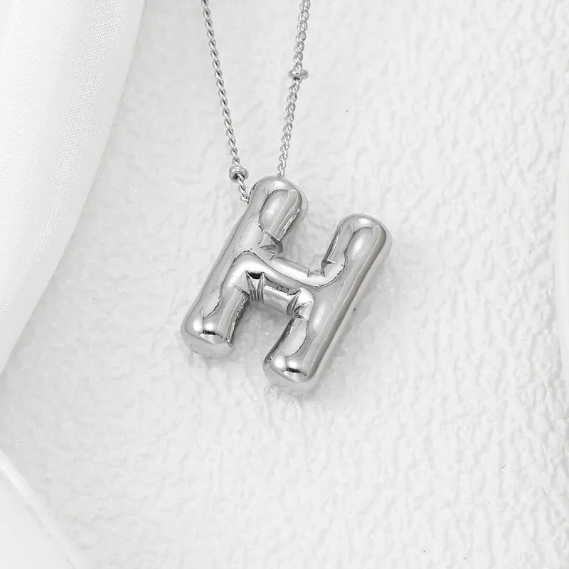 Sculpted initial H pendant necklace with beaded chain