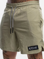 Khaki performance shorts with drawstring and logo patch